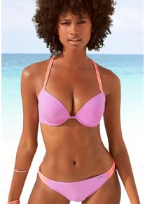 Push-Up-Bikini-Top Venice Beach "Anna", Damen, Gr. 42, Cup C, lila, Microfaser, Polyamid, kontrastfarbene Details, unifarben, Bikini-Oberteile Push-Up-Bikini-Top, wattierte Cups, mit eingearbeiteter Verst&auml;rkung
