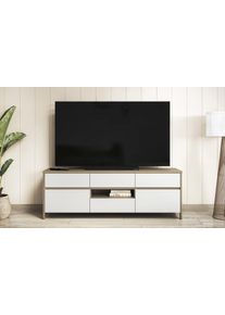 TV-Schrank Home Affaire "Stranda, moderner TV-Unterschrank, Kommode im Scandi-Style, Lowboard", wei&szlig; (wei&szlig; skandi eiche), B:164cm H:58cm T:39cm, FSC-zertifizierter Holzwerkstoff, Schr&auml;nke, TV-Schrank, Rahmenoptik, ausreichend Stauraum, vielseitig einsetzbar, 164 cm breit