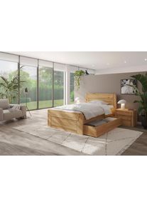 Massivholzbett Home Affaire "Vouill&eacute; ausgestattet mit einem Bettschubkasten", beige (kernbuche), B:109cm H:106cm L:210cm, Betten, Massivholzbett, wahlweise in Kernbuche oder Wildeiche erh&auml;ltlich