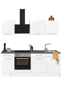 Wiho-K&uuml;chen K&uuml;chenzeile WIHO K&Uuml;CHEN "Ela, Breite 220 cm", wei&szlig; (k&uuml;che: wei&szlig;, korpus: wei&szlig;, arbeitsplatte: canvas grau), B:220cm T:60cm, Komplettk&uuml;chen-Sets, K&uuml;chenzeile, Soft-Close-Funktion, h&ouml;henverstellbare F&uuml;&szlig;e, ohne E-Ger&auml;te