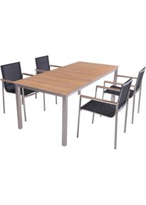 Garten-Essgruppe Garden Pleasure "Tischgruppe &raquo;DALLAS/DENVER Set 03&laquo;", grau (dunkelgrau, blank), Edelstahl, FSC-zertifizierter Holzwerkstoff, Kunststoff, Sitzm&ouml;bel-Sets, Garten-Essgruppe, 4 St&uuml;hle (stapelbar), Tisch LxB: 200x90 cm