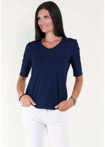 V-Shirt Seidel Moden, Damen, Gr. 46, blau (navy), Jersey, Obermaterial: 95% Viskose, 5% Elasthan, unifarben, figurumspielend h&uuml;ftlang, V-Ausschnitt, eingesetzt abgesteppt, Shirts V-Shirt, mit Halbarm aus softem Material, MADE IN GERMANY