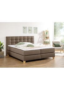 Boxspringbett Home Affaire "Moulay", braun (mittelbraun), B:214cm L:211cm, Komplettbetten, Boxspringbett, inkl. Topper, in 3 H&auml;rtegraden, TFK auch in H&auml;rtegrad 4