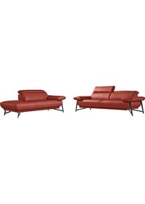 Sofa Egoitaliano "Anais, Design mit hohem Sitzkomfort, Fu&szlig;farbe schattengrau", rot (marsala), Sofas, Leder BULL, Ottomane Armlehne rechts, Sofa, Set, Kopfteil verstellbar, Leder BULL, marsala