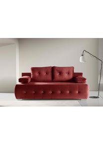 Schlafsofa WERK2 "Monaco Design Bettsofa, pflegeleichter Samtoptik Bezug, Breite 205cm", rot, B:205cm H:90cm T:105cm, 100% Polyester, Sofas, Schlafsofa, 2-Sitzer Schlafcouch mit Bettkasten & funkelnden Ziersteinchen