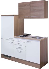 K&uuml;chenzeile Flex-Well "Samoa", wei&szlig; (k&uuml;che: wei&szlig;, front: wei&szlig;, sonoma eiche, korpus: sonoma eiche, arbeitsplatte: sonoma eiche), B:160cm H:200cm T:60cm, Komplettk&uuml;chen-Sets, K&uuml;chenzeile, Gesamtbreite 160 cm, mit Einbau-K&uuml;hlschrank, Kochfeld und Sp&uuml;le etc.