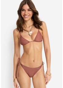 Triangel-Bikini-Top LSCN BY LASCANA "Gladys", Damen, Gr. 42, Cup A/B, braun (light braun), Elasthan, Polyamid, Glitzerf&auml;den, Bikini-Oberteile Triangel-Bikini-Top, in trendiger Glitzeroptik