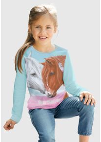 Langarmshirt Miss Melody, M&auml;dchen, Gr. 140/146, gr&uuml;n (mint), Jersey, Obermaterial: 100% Baumwolle, bedruckt, Basic h&uuml;ftlang, Rundhals, abgesteppte Kante, Shirts Langarmshirt, f&uuml;r Pferde-Fans