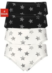 Slip Vivance, M&auml;dchen, Gr. 170/176, 4 Stk., schwarz (schwarz, creme), Jersey, Obermaterial: 95% Baumwolle, 5% Elasthan, gemustert, k&ouml;rpernah, Unterhosen Slip, mit Sternendruck, Topseller