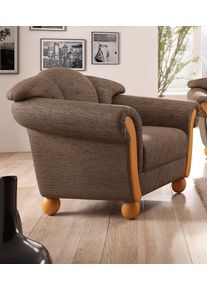 Sessel Home Affaire "Milano, bequemer Loungesessel, Landhaus-Stil, Holz-Chatosen und -F&uuml;&szlig;e", braun, B:102cm H:83cm T:81cm, Chenille (70% Polyacryl, 30% Polyester) auf Korpus und Zierkissen, Sitz und R&uuml;cken im Blumenmuster &raquo;Paradise&laquo; (100% Polyester);Chenille (70% Polyacryl, 30% Polyester), Sessel, Sessel