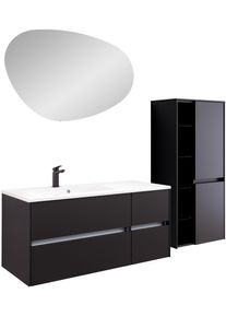 Badm&ouml;bel-Set SAPHIR "Badm&ouml;bel-Set Serie 6010 Solid-Surface-Waschtisch mit Unterschrank", schwarz (schwarz matt), B:113cm H:200cm T:50cm, Holzwerkstoff, Kastenm&ouml;bel-Sets, Badm&ouml;bel-Set, Badm&ouml;bel-Set mit Waschtisch, Spiegel und Midischrank, vormontiert