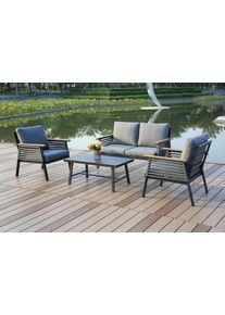 Gartenlounge-Set Garden Pleasure "Lounge-Gruppe &raquo;DENIA&laquo;", beige (natur, dunkelgrau), Aluminium, Sitzm&ouml;bel-Sets, Gartenlounge-Set, 2 Sessel, 1 Sofa, Tisch LxB: 55,5x100 cm, inkl grauen Kissen