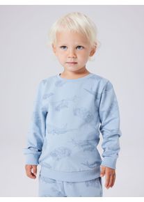 Sweatshirt name it "NMMVARON f&uuml;r Jungen mit Alloverprint und Rippb&uuml;ndchen", Jungen, Gr. 110, blau (dusty blau), Sweatware, Obermaterial: 100% Baumwolle, bedruckt, normal normal, Rundhals, Rippb&uuml;ndchen, Sweatshirts Sweatshirt, bedruckt, casual, regular fit, Baumwolle, Rundhals