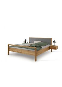 Schlafzimmer-Set Home Affaire "Huven Schlafzimmer", braun (natur), B:200cm H:90cm T:200cm, Schlafzimmerm&ouml;bel-Sets, Schlafzimmer-Set, Massivholzbett aus Eiche mit 2 Nachttische, Kopfteil mit Filz, FSC