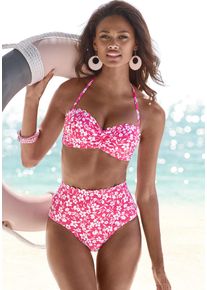 B&uuml;gel-Bandeau-Bikini-Top Vivance "Leni", Damen, Gr. 38, Cup D, wei&szlig; (neonpink, wei&szlig;), Microfaser, bedruckt, floral, Bikini-Oberteile B&uuml;gel-Bandeau-Bikini-Top, mit gelaserter Wellenkante