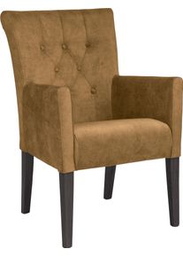 Esszimmerstuhl Home Affaire "King", gold (goldgelb, wenge), B:60cm H:92cm T:65cm, Polyester, St&uuml;hle, Esszimmerstuhl, Esszimmerstuhl mit Knopfheftung