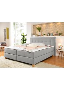 Boxspringbett Home Affaire "Calloway", grau, B:188cm L:218cm, Komplettbetten, Boxspringbett, inkl. Topper, XXL-Ausf&uuml;hrung, in 4 Farben, 5 Breiten, 3 Matratzenarten