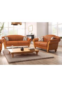 Polstergarnitur Home Affaire "Milano, bequem durch Federkern, Landhaus Stil, geschwungene Armlehnen", orange (terrakotta), H:83cm T:81cm, Sitzm&ouml;bel-Sets, Polstergarnitur, 2-Sitzer und 3-Sitzer