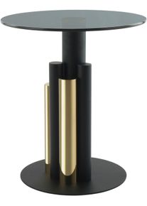 Beistelltisch Kayoom "Ontario 225, Runde Glasplatte aus Sicherheitsglas, 100% Edelstahl", schwarz (gold, grau, gold, grau), B:46cm H:52cm T:46cm, 100% Edelstahl, 100% Aluminium, 100% Eisen / Sicherheitsglas, Tische, Beistelltisch, Modernes Design, zweifarbiges S&auml;ulengestell, Eyecatcher Element