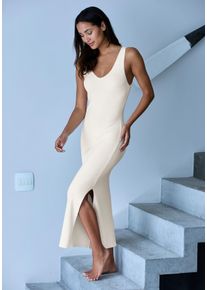 Strickkleid Copenhagen Studios, Damen, Gr. 44/46, N-Gr, ohne &Auml;rmel, Feinripp, beige (creme), Feinripp, Obermaterial: 50% Viskose, 28% Polyester, 22% Polyamid, unifarben, figurbetont lang, V-Ausschnitt, Kleider Strickkleid, aus hochwertigem Rippstrick, Loungewear