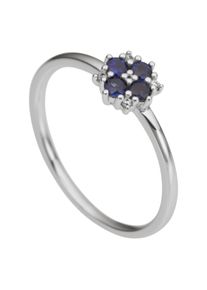 Fingerring Firetti "Schmuck Geschenk Gold 333 oder 375 Damenring Goldring Blume" Gr. 18, gold (wei&szlig;goldfarben, blau), Fingerringe, Damen, 18, 0,02 P2 = erkennbare Einschl&uuml;sse, Diamanten Wei&szlig;gold 375, 1,3mm, Diamanten, Wei&szlig;gold 375, Fingerring, mit Rubin oder Saphir - mit Brillanten