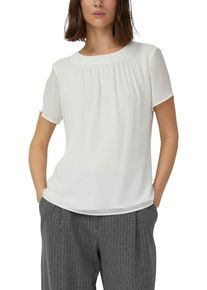 Kurzarmbluse s.Oliver BLACK LABEL, Damen, Gr. 34, wei&szlig;, Web, Obermaterial: 100% Polyester. Futter: 100% Viskose, unifarben, normal h&uuml;ftbedeckend, Rundhals, Blusen Kurzarmbluse, mir Raffung am Ausschnitt