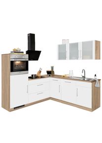 Wiho-K&uuml;chen Winkelk&uuml;che WIHO K&Uuml;CHEN "Cali", wei&szlig; (k&uuml;che: braun, korpus: sonoma eiche nachbildung, arbeitsplatte: sonoma eiche nachbildung), B:210cm T:220cm, Komplettk&uuml;chen-Sets, Winkelk&uuml;che, ohne E-Ger&auml;te, Stellbreite 210 x 220 cm