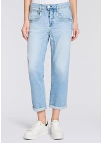 Boyfriend-Jeans Herrlicher "Shyra Tap Denim", Damen, Gr. 29, N-Gr, blau (bleach), Denim/Jeans, Obermaterial: 99% Baumwolle, 1% Elasthan, Destroyed-Effekte, straight fit 7/8-L&auml;nge, Jeans Boyfriend-Jeans, High Waist mit Umschlagsaum