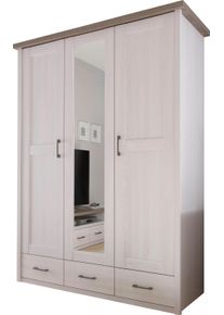 Kleiderschrank Begabino "Luca Schrank Garderobe Landhaus Design", wei&szlig; (pinienfarben wei&szlig;, tr&uuml;ffelfarben), B:148cm H:201cm T:62cm, Schr&auml;nke, Kleiderschrank, inklusive Kranzaufsatz Dreht&uuml;renschrank mit Schubladen