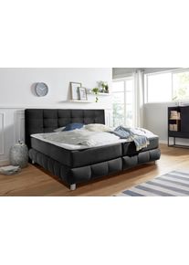 Boxspringbett Home Affaire "Salo XXL", grau (anthrazit), B:174cm L:231cm, Komplettbetten, Boxspringbett, in Samtoptik oder Struktur, 6 Breiten in &Uuml;berl&auml;nge 220cm, 4 H&auml;rtegrade
