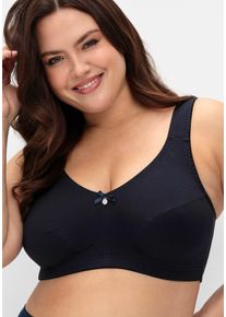 Entlastungs-BH sheego, Damen, Gr. 95, Cup E, blau (marine, gemustert, marine), 95% Baumwolle, 5% Elasthan, BHs Entlastungs-BH