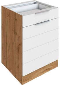 Unterschrank KOCHSTATION "KS-Luhe", wei&szlig; (wei&szlig; matt, wotaneiche), B:60cm H:82cm T:60cm, MDF, Schr&auml;nke, Unterschrank, 60 cm breit, hochwertige MDF-Fronten mit waagerechter Lisene