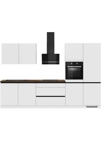 K&uuml;che IMPULS K&Uuml;CHEN "Dublin", Anti Fingerprint Oberfl&auml;che, Schubk&auml;sten mit Soft-Close", wei&szlig; (k&uuml;che: wei&szlig;, korpus: wei&szlig;, arbeitsplatte: oregon eiche, nachbildung), B:340cm H:222cm T:60cm, Komplettk&uuml;chen-Sets, K&uuml;che, vormontiert, wahlweise mit E-Ger&auml;ten, mit Vollauszug, Breite 340 cm