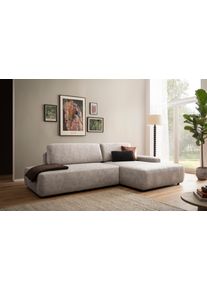 Ecksofa Home Affaire "TORGE, Schlafsofa Cord, Samtvelours u. Strukur fein, Couch in L-Form", beige (hellbeige), B:276cm H:82cm T:164cm, 100% Polyester, Sofas, Ecksofa, Schlaffunktion und Bettkasten, Liegefl&auml;che: 210x125 cm, neues Design