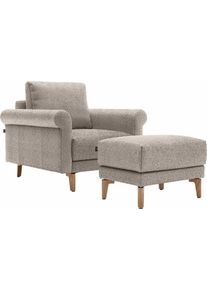 Sessel "CR.450, Designsessel, Loungesessel", bunt (graubeige, natur 044, 20), B:88cm H:85cm T:95cm, NaturLEDER OSKAR (echtes Rindsleder);Chenille COCO (72% Polyester 15% Baumwolle 13% Polyacryl), CREATION BY ROLF BENZ, Sessel, Sessel, modern Landhaus, mit tollem Sitzkomfort, Breite 88 cm, Fu&szlig; Nussbaum
