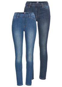 Jeansjeggings Arizona, Damen, Gr. 42, N-Gr, blau (dkblus, bluus), Jeans, Obermaterial: 80% Baumwolle, 19% Polyester, 1% Elasthan, clean, Basic, eng lang, Jeans Jeansjeggings, enge Passform, R&ouml;hrenjeans, Used-Look-Waschung, hohe Leibh&ouml;he