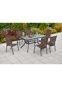 Garten-Essgruppe Merxx "&raquo;Roma&laquo;", braun (braun, braun, graphit), Aluminium, Sicherheitsglas, Wicker/Kunststoffgeflecht, Sitzm&ouml;bel-Sets, Garten-Essgruppe, Tisch: LxB: 150x85 cm