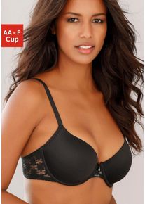 Schalen-BH Lascana, Damen, Gr. 75, Cup B, schwarz, Microtouch, Obermaterial: 86% Polyamid (TACTEL), 14% Elasthan (LYCRA), BHs Schalen-BH, mit R&uuml;cken aus blumiger, elastischer Spitze, Dessous