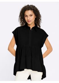 Kurzarmbluse Heine, Damen, Gr. 40, schwarz, 100% Baumwolle, unifarben, Blusen Kurzarmbluse