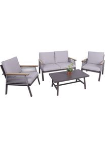 Gartenlounge-Set Garden Pleasure "Lounge-Gruppe &raquo;DENIA&laquo;", beige (natur, dunkelbraun), Aluminium, Sitzm&ouml;bel-Sets, Gartenlounge-Set, 2 Sessel, 1 Sofa,Tisch LxB: 55,5x100 cm, inkl beigen Kissen