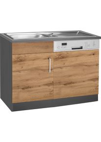 Sp&uuml;lenschrank KOCHSTATION "KS-Colmar", grau (wotaneiche, grafitgrau), B:110cm H:85cm T:60cm, Holzwerkstoff, Schr&auml;nke, Sp&uuml;lenschrank, 110 cm, Front und Sockelblende f&uuml;r teilintegrierten Geschirrsp&uuml;ler