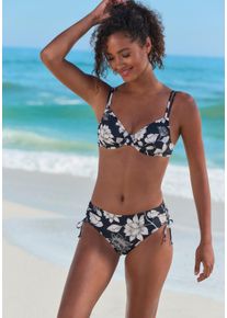 B&uuml;gel-Bikini-Top s.Oliver "Lady", Damen, Gr. 44, Cup C, schwarz (schwarz, creme), Microfaser, Recycling-Polyamid, gebl&uuml;mt, Bikini-Oberteile B&uuml;gel-Bikini-Top, mit floralem Design
