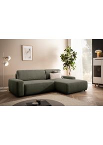 Ecksofa Home Affaire "TORGE (264cm), Schlafsofa in Cord, Samtvelours o Struktur fein, L-Form", gr&uuml;n (khaki), B:264cm H:82cm T:162cm, 100% Polyester, Sofas, Ecksofa, Schlaffunktion, Bettkasten, Liegefl&auml;che: 125/210 cm
