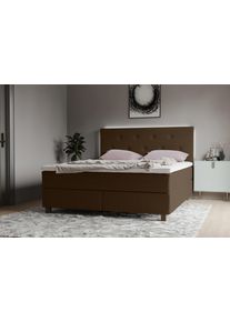 Boxspringbett Home Affaire "Alenika", braun (choco), B:181cm L:208cm, 100% Polyester, Komplettbetten, Boxspringbett, mit LED - Beleuchtung, mit Taschen-Federkernmatratze