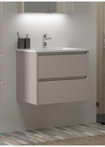 Waschtisch Welltime "Urban", beige (kashmir grau, beige), B:61,5cm H:50cm T:46,5cm, Holzwerkstoff, Keramik, Kunststoff, MDF, Waschtische, Waschtisch, mit Keramik Waschbecken, 2 Schubladen mit Softclose, Breite 60 cm