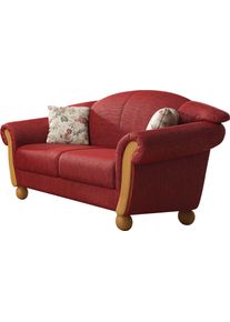 2-Sitzer Home Affaire "Milano, bequem durch Federkern, kompakte Stellma&szlig;e: Breite 159cm", rot, B:159cm H:83cm T:81cm, Chenille &raquo;Esparta&laquo; (70% Polyacryl, 30% Polyester) auf Korpus und Zierkissen, Sitz und R&uuml;cken im Blumenmuster &raquo;Paradise&laquo; (100% Polyester);Chenille &raquo;Esparta&laquo; (70% Polyacryl, 30% Polyester) mit Zierkissen im Blumenmuster &raquo;Paradise&laquo; (100% Polyester), Sofas, 2-Sitzer