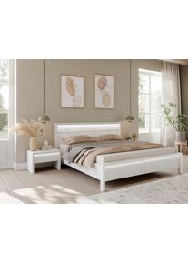 Massivholzbett Home Affaire "Moivre", wei&szlig;, B:209cm H:97cm L:214cm, Betten, Massivholzbett, inkl. LED-Beleuchtung