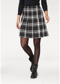 Faltenrock Aniston CASUAL, Damen, Gr. 44, schwarz-wei&szlig; (schwarz, wei&szlig;, kariert), Web, Obermaterial: 63% Polyester, 34% Viskose, 3% Elasthan. Futter: 100% Polyester, kariert, A-Linie kniefrei, R&ouml;cke Faltenrock, mit Zierrei&szlig;verschluss im Vorderteil, Topseller