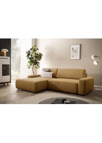 Ecksofa Home Affaire "TORGE (264cm), Schlafsofa in Cord, Samtvelours o Struktur fein, L-Form", gelb (honiggelb), B:264cm H:82cm T:162cm, 100% Polyester, Sofas, Ecksofa, Schlaffunktion, Bettkasten, Liegefl&auml;che: 125/210 cm