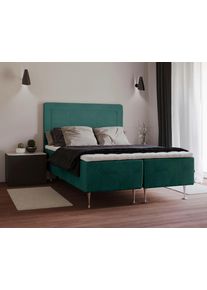 Boxspringbett Home Affaire "Hacer", gr&uuml;n (dunkelgr&uuml;n), B:121cm L:208cm, 100% Polyester, Komplettbetten, Boxspringbett, Topper, H2 oder H3 und in Breiten 70,80,90,120,140,160,180 w&auml;hlbar